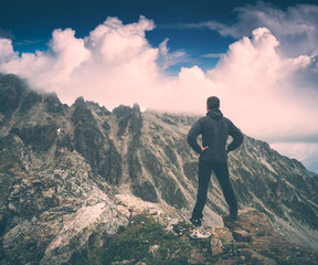 Fototapeta premium Hike enjoy the blue sky. Instagram stylisation