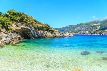 Fototapeta premium Widok Limni plaża w Corfu, Grecja