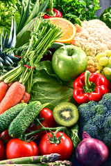 Assorted raw organic vegetables and fruits