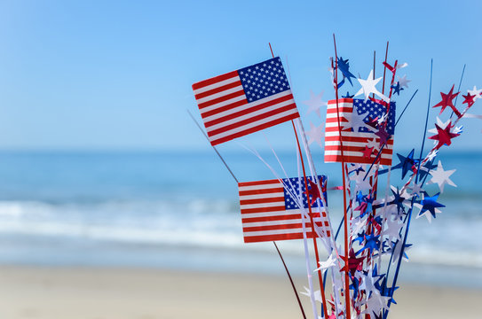 Patriotic USA background on the sandy beach
