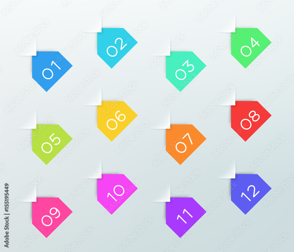 Poster number bullet points in angled notes vector 1 to 12