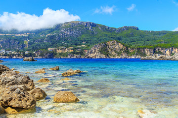 Fototapeta premium A panorama of Porto Timoni beach in Corfu, Greece