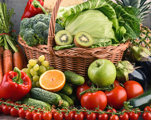 Assorted raw organic vegetables and fruits