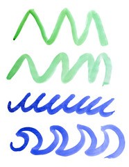 Obraz premium Wavy lines of blue and green colors and forms hand-painted watercolor