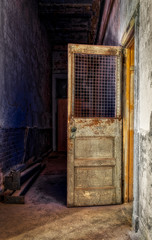 Door in an abandoned industrial building