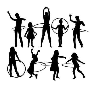 Girl with Hula Hoop Sport Activity Silhouettes, art vector design