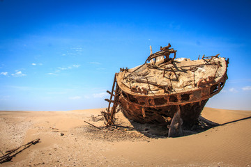 Stranded ship Eduard Bohlen in the Namib desert.