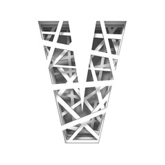 Paper cut out font letter V 3D