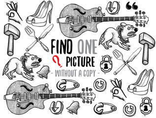 Find one picture without a copy. Educational game for children with cartoon characters. Characters ready for colouring.