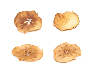 Dried slice of apple chips isolated