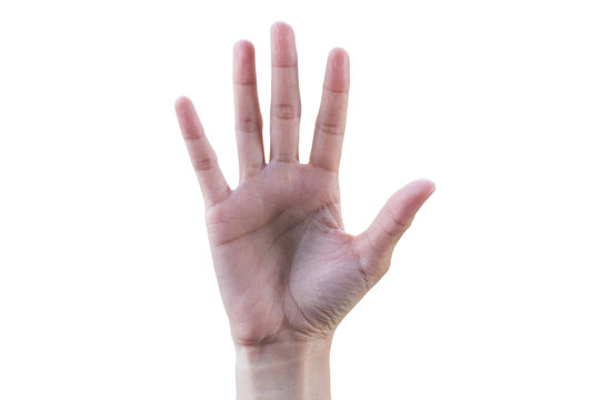 show hand for five finger on white background with clipping path