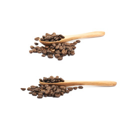 Pile of roasted coffee beans isolated