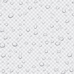 Realistic pure clear water drops set isolated on the transperant alpha background. Vector illustration.