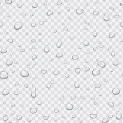 Realistic pure clear water drops set isolated on the transperant alpha background. Vector illustration.