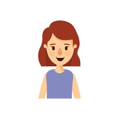 colorful caricature half body woman with short wavy hair vector illustration