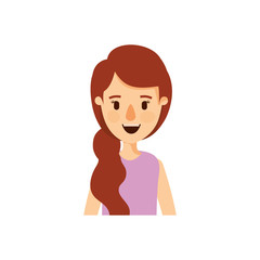colorful caricature half body woman with side ponytail hair vector illustration