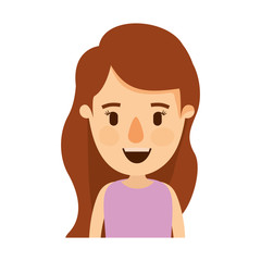 colorful caricature half body girl with long wavy hair vector illustration