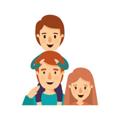 Obraz na płótnie Canvas colorful caricature half body family mother and father with boy on his back vector illustration