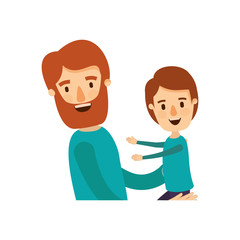 colorful caricature half body bearded man carrying a child vector illustration