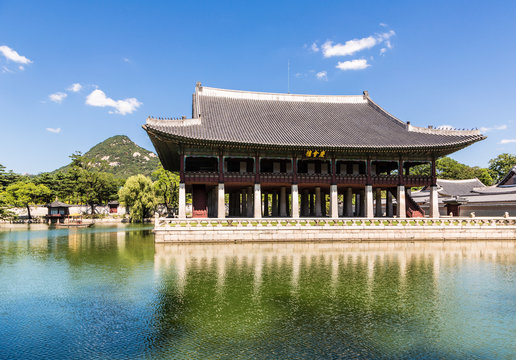 A pagoda in Gyeongbokgung palace, Seoul main royal palace in South Korea capital city
