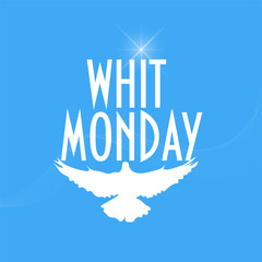  Illustration with a pigeon or dove silhouette for christian community holiday: Whit Monday or Pentecost Monday also known as Monday of the Holy Spirit.