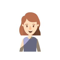 light color shading caricature half body woman with short wavy hair vector illustration