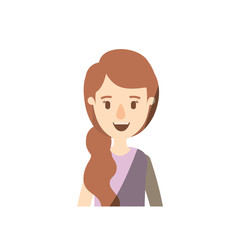 light color shading caricature half body woman with side ponytail hair vector illustration