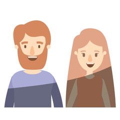 light color shading caricature half body couple woman with long hair and bearded man vector illustration