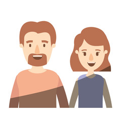 light color shading caricature half body couple woman with short hair and bearded man vector illustration