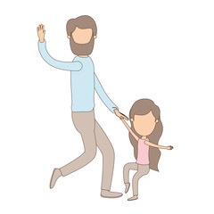 light color caricature faceless bearded father with girl dancing vector illustration