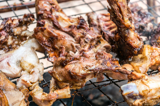 Grilled pork ribs on the grill