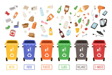 Waste management concept segregation separation garbage cans sorting recycling disposal refuse bin vector illustration - 155251493