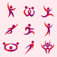 Silhouette abstract people performance character logo human figure pose vector illustration.