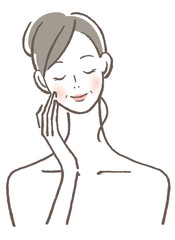 目を閉じる女性　中年