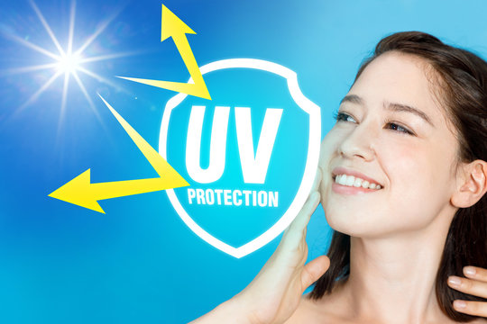 beautiful girl and sunscreen, UV protection.