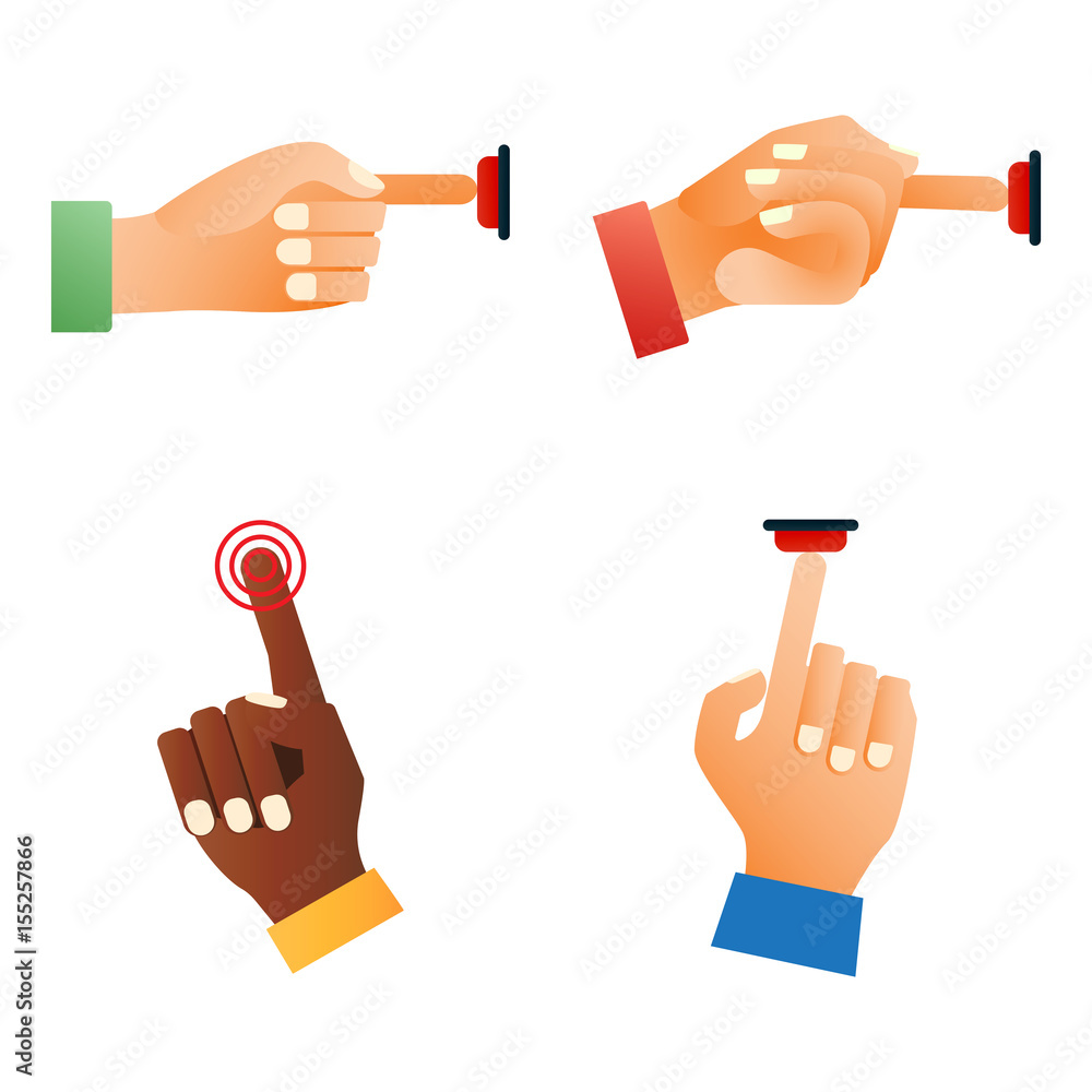 Aufkleber hand press red button finger press control push pointer gesture human body part vector illustration.