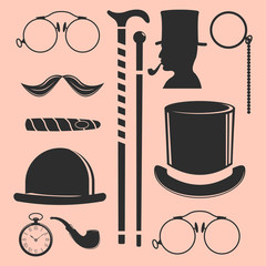 Vintage style design hipster gentleman vector illustration black silhouette design mustache element.