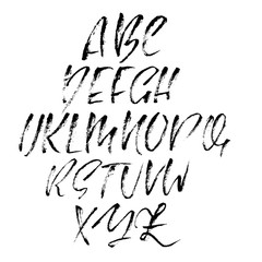 Hand drawn dry brush font. Modern brush lettering. Grunge style alphabet. Vector illustration.