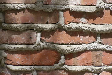 Old, Red, Brick and Mortar Wall Close Up