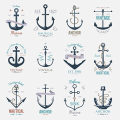 Vintage retro anchor badge vector sign sea ocean graphic element nautical naval illustration © Vectorwonderland