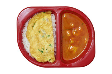 Packed lunch on white background