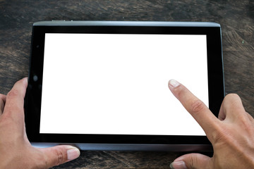 Hand holding the smartphone with blank screen.