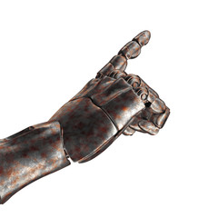 The old robot arm is scratched. 3d rendering. On a white background