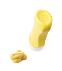 Yellow bottle of mustard isolated