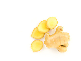 Fresh ginger on white background, raw material for cooking