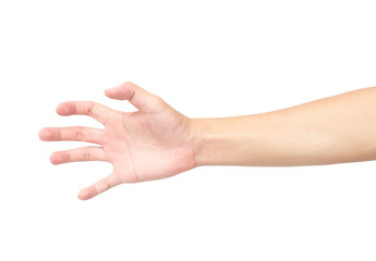 Man hand on white background with clipping path