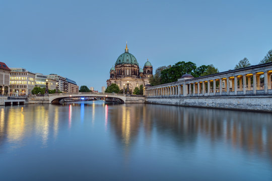 The Berlin Dom and the river Spree after sunset