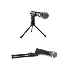 Black microphone on a rack isolated
