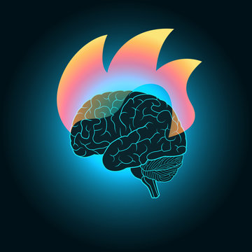 Abstract illustration of burning of the brain - the intense mental activity, discovery, inspiration, ideas. Design concept for invention and innovation, creativity