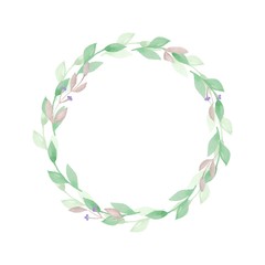 Watercolor floral wreath. Hand drawn element for design. Round frame 2